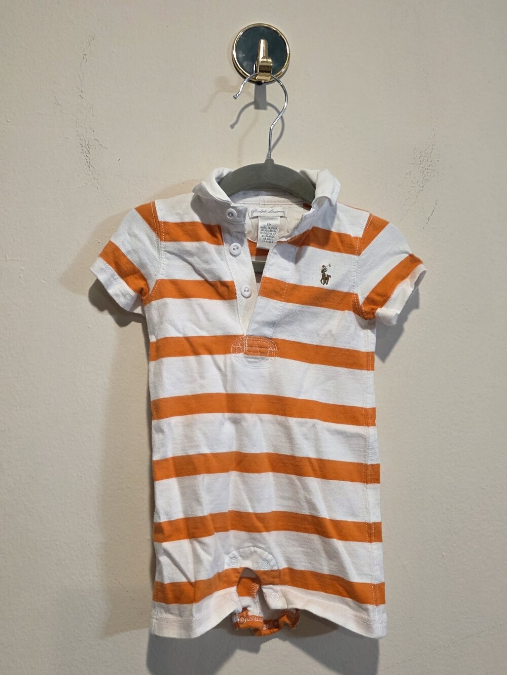 Polo by Ralph Lauren Orange & White Striped Kids Polo Romper